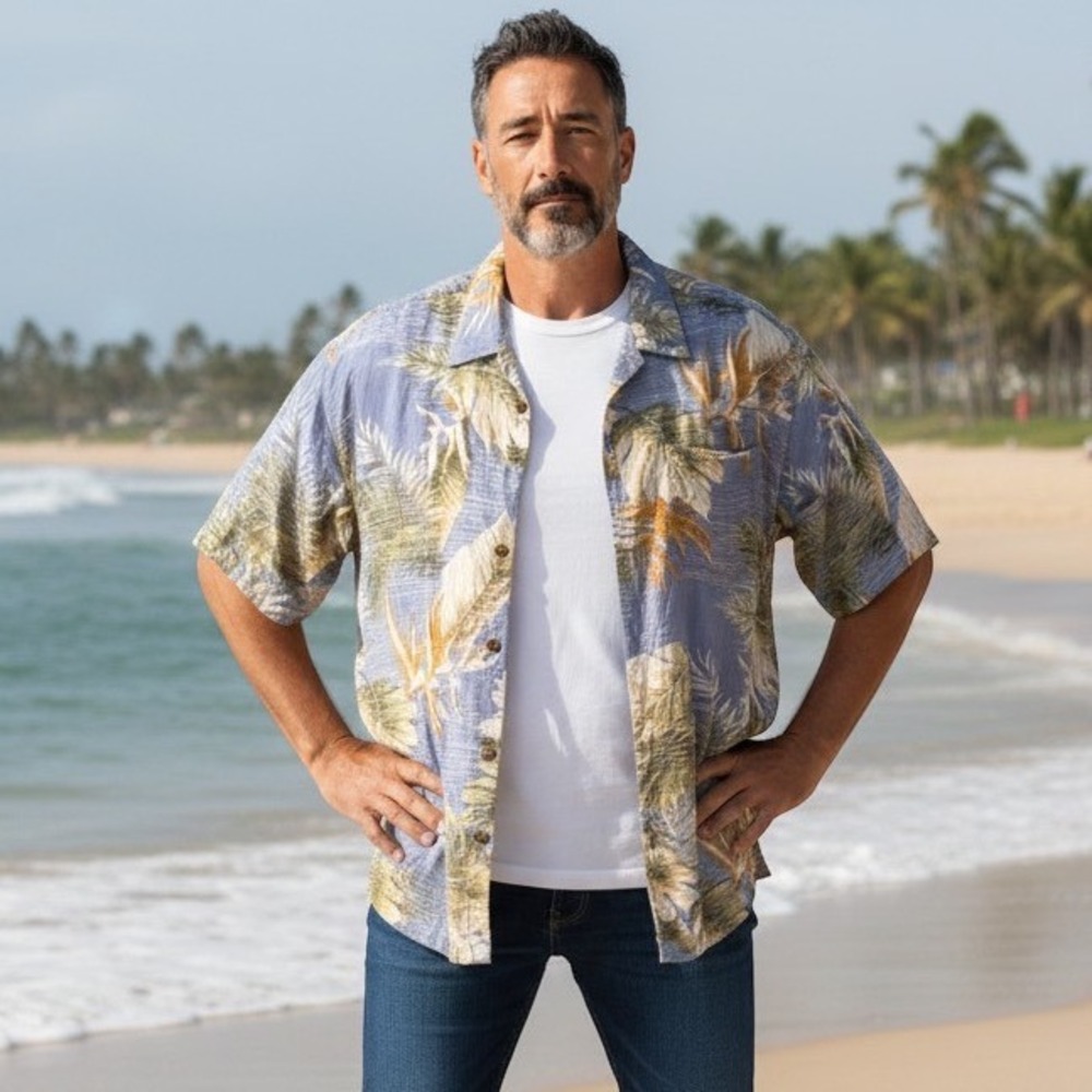 Tommy Bahama Mens XXL 100% Silk Tropical Bird of Paradise Camp Shirt Blue Floral